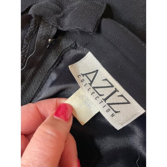 Vintage 90s Aziz Collection Black Pleated Tuxedo Satin Trim Pants Sz 6 - Picture 10 of 11